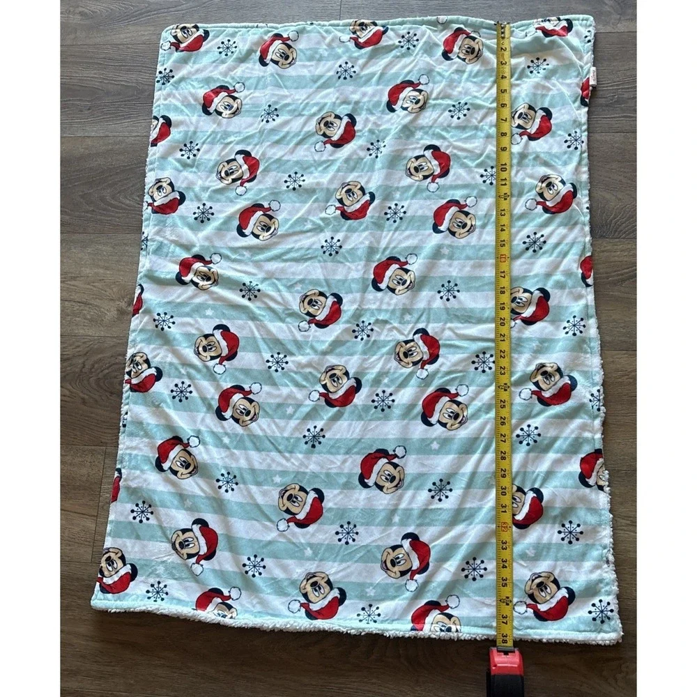 Disney Mickey Mouse Christmas Baby Blanket White Stripes Star Snowflakes Winter